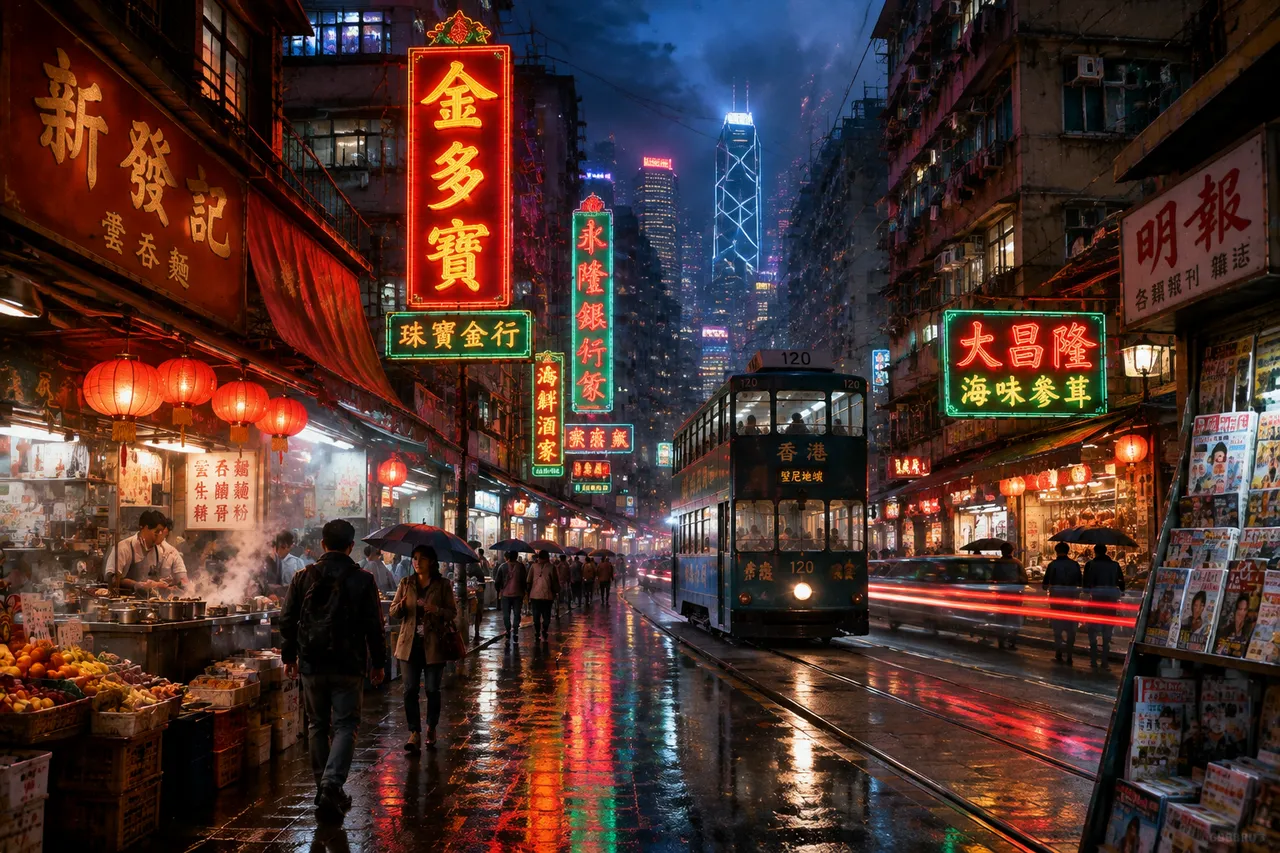 Vintage-Fotografie: Hongkonger Neonstraße der 1990er