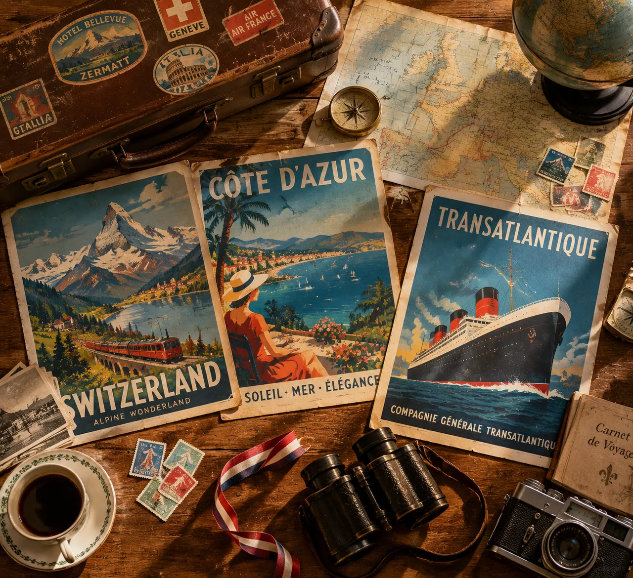 Vintage Photography: Travel Posters Flat-Lay
